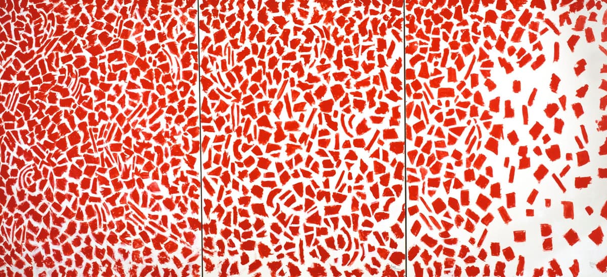Alma Thomas' iconic floral abstraction 'Iris, Tulips, Jonquils and Crocuses' bursting with vibrant brushstrokes and rhythmic color fields.