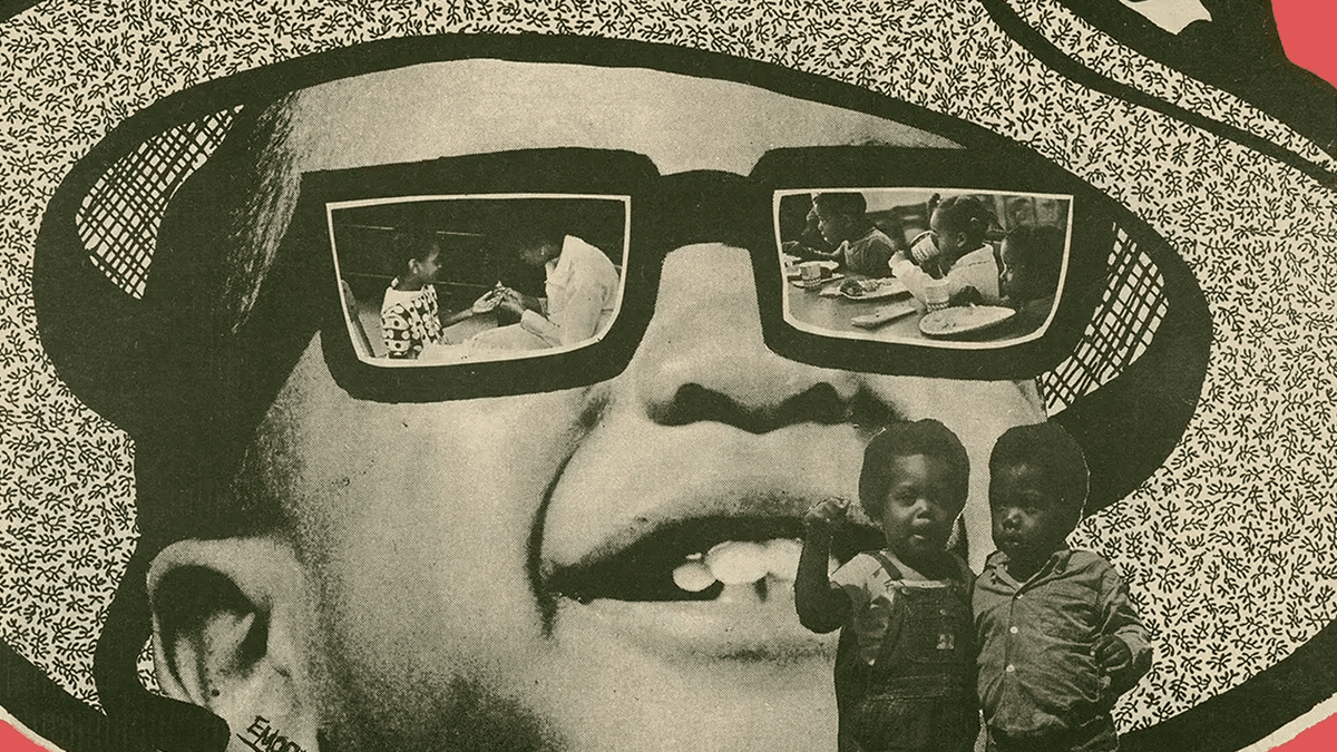 An Emory Douglas illustration for the Black Panther newspaper, showing a strong, determined figure raising a fist in protest.