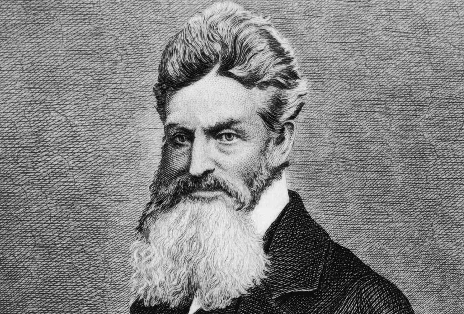 Portrait of John Brown with intense gaze and long white beard